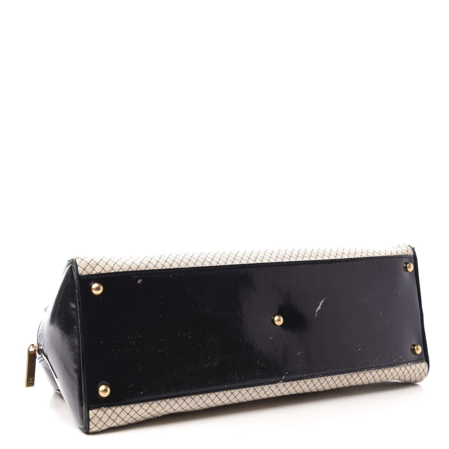 Chanel Patent Jersey Quilted Bowler Ivory Black 4 of 12