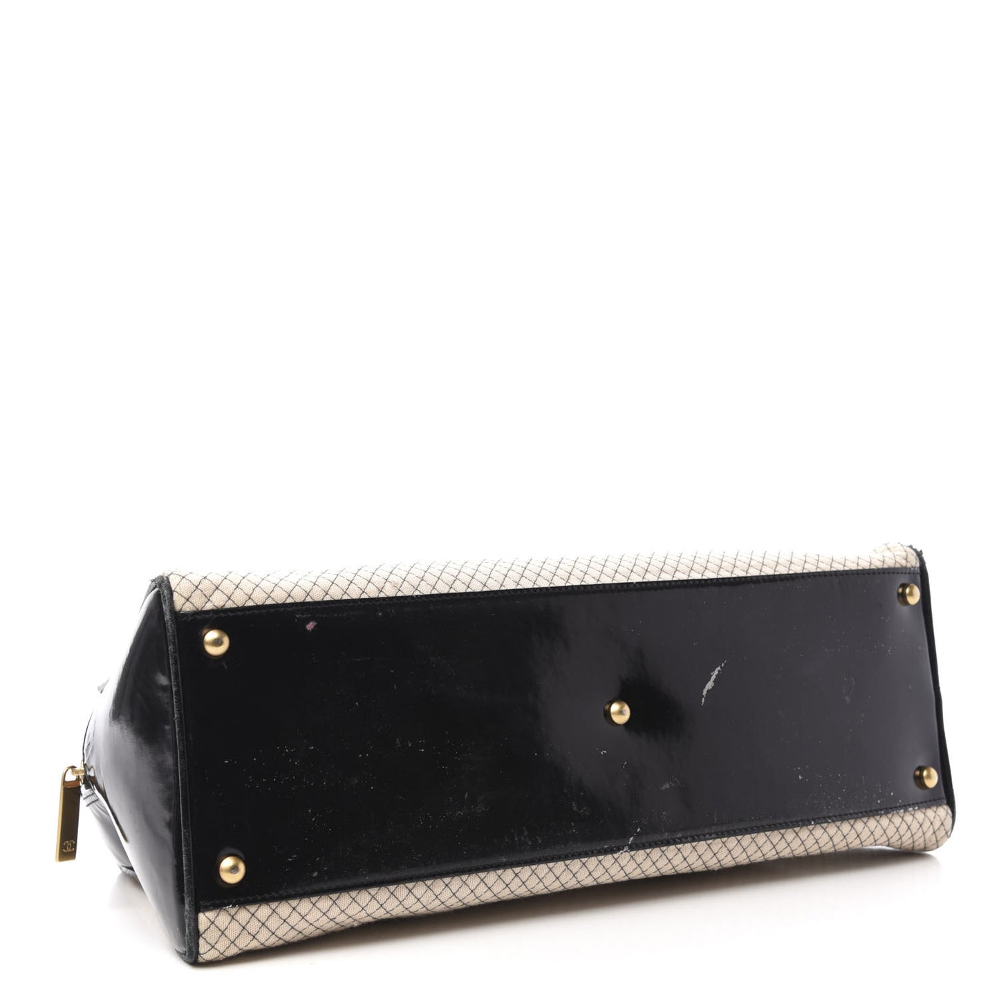 Patent Jersey Quilted Bowler Ivory Black