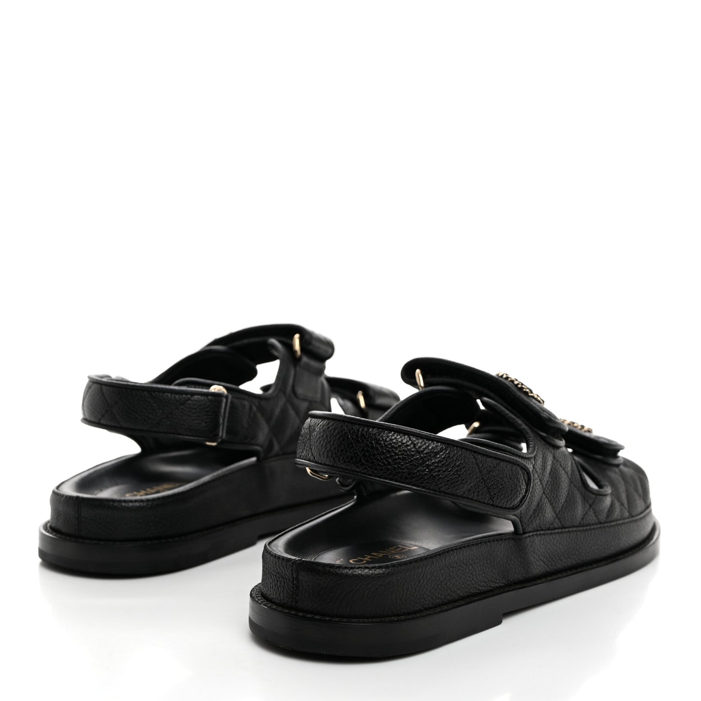 Grained Calfskin Velcro Dad Sandals 38 Black