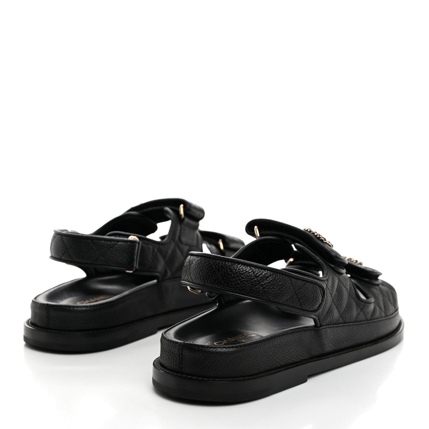 Chanel Grained Calfskin Velcro Dad Sandals 38 Black 4 of 9