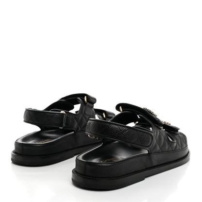 Chanel Grained Calfskin Velcro Dad Sandals 38 Black 4 of 9