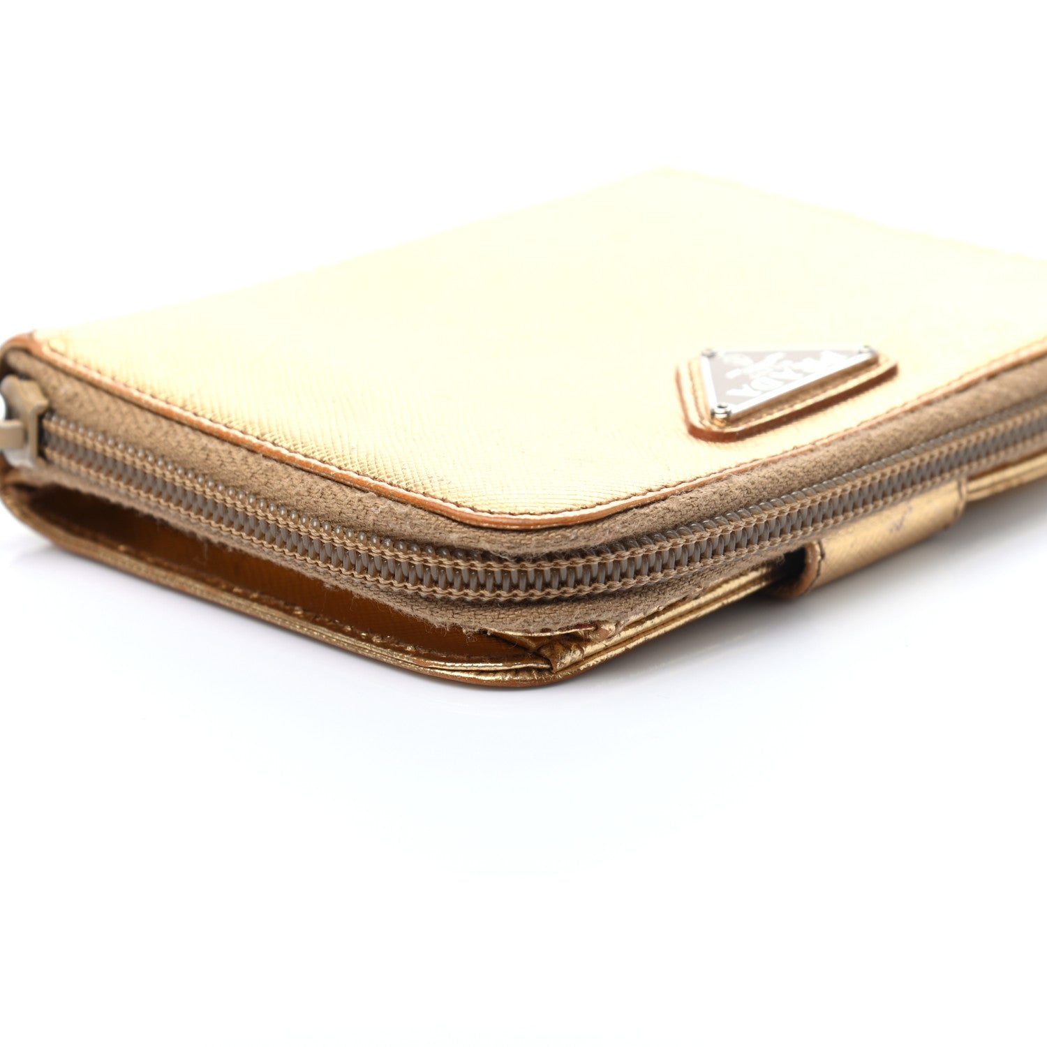 Prada Metallic Saffiano Compact Zip Around Wallet Gold 23 of 26