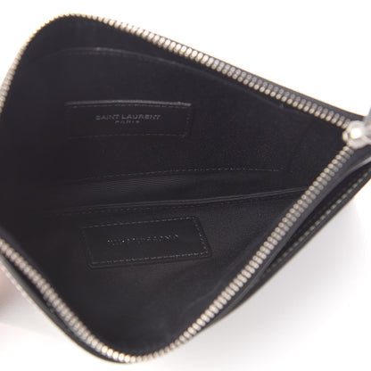 Saint Laurent Metallic Grain De Poudre Monogram Bill Pouch Argento 5 of 9