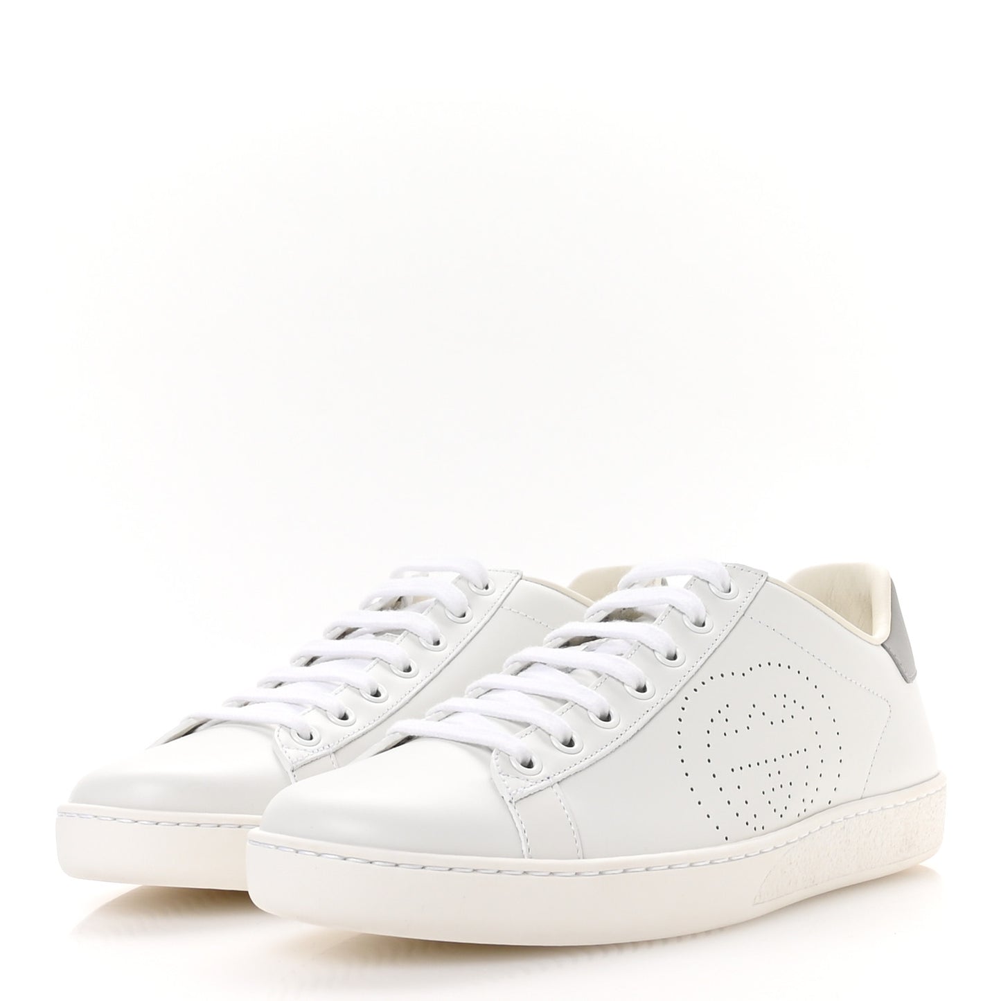 Calfskin Interlocking G Perforated Womens Ace Sneakers 38.5 White Grey Sky