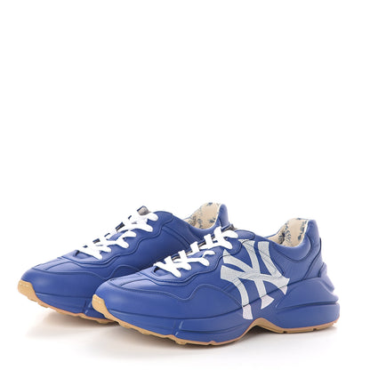 Gucci X MLB Calfskin NY Yankees Mens Rhyton Sneakers 8 Electric Blue 3 of 6