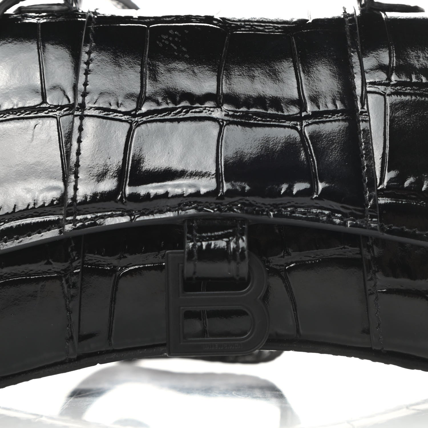 Balenciaga Shiny Calfskin Monochrome Crocodile Embossed Hourglass Top Handle Bag Mini Black 8 of 12