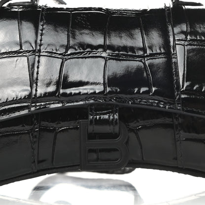 Balenciaga Shiny Calfskin Monochrome Crocodile Embossed Hourglass Top Handle Bag Mini Black 8 of 12