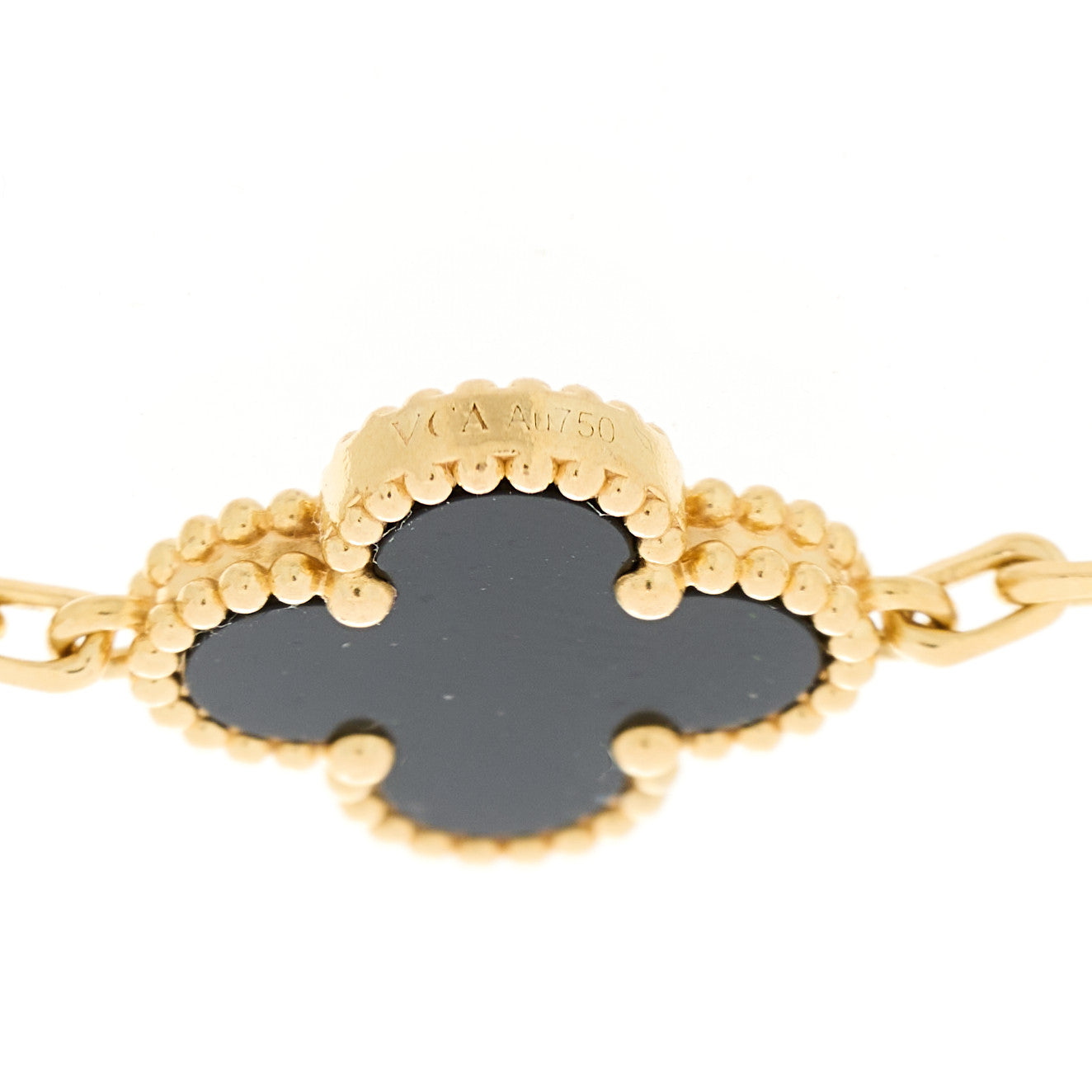 18K Yellow Gold Black Onyx 5 Motifs Vintage Alhambra Bracelet