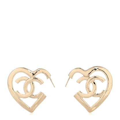 Chanel Metal CC Heart Coco In Love Hoop Earrings Gold 1 of 4