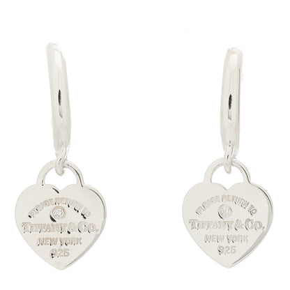 Tiffany Sterling Silver Diamond Mini Return To Tiffany Heart Hoop Earrings 1 of 4