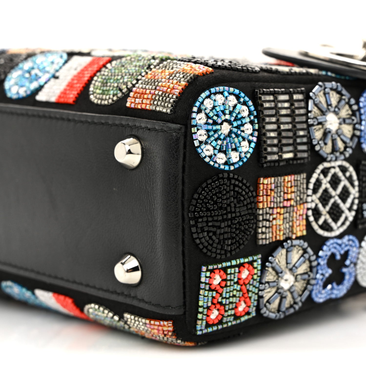 Christian Dior Satin Lambskin Embroidered Beaded Mini Lady Dior Black Multicolor 10 of 11