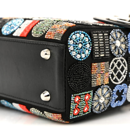 Christian Dior Satin Lambskin Embroidered Beaded Mini Lady Dior Black Multicolor 10 of 11