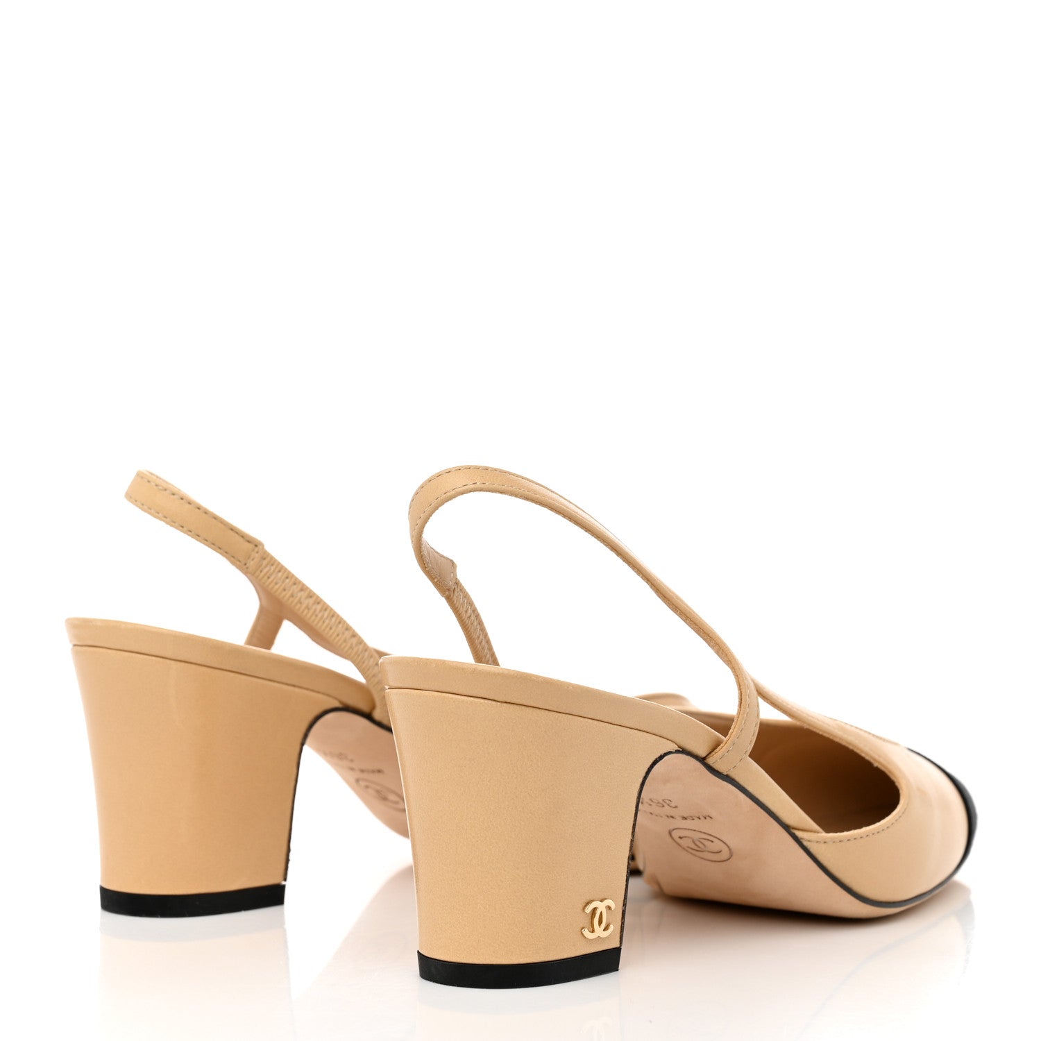 Chanel Goatskin Grosgrain Cap Toe CC Slingback Pumps 36.5 Beige Black 4 of 9