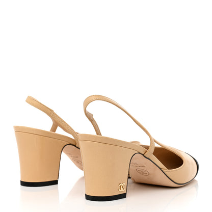 Chanel Goatskin Grosgrain Cap Toe CC Slingback Pumps 36.5 Beige Black 4 of 9