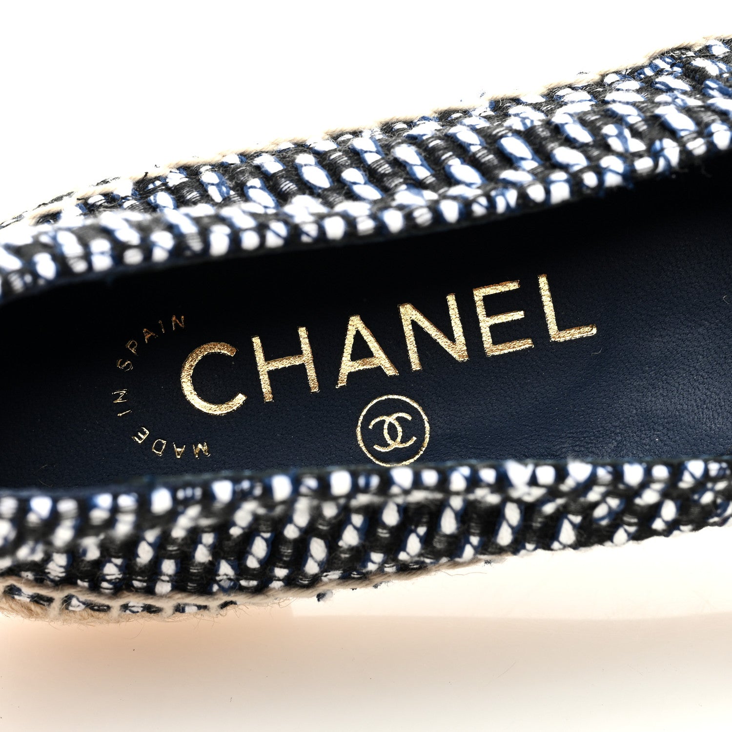 Chanel Tweed Grosgrain CC Espadrilles 37 Black Navy White 8 of 8