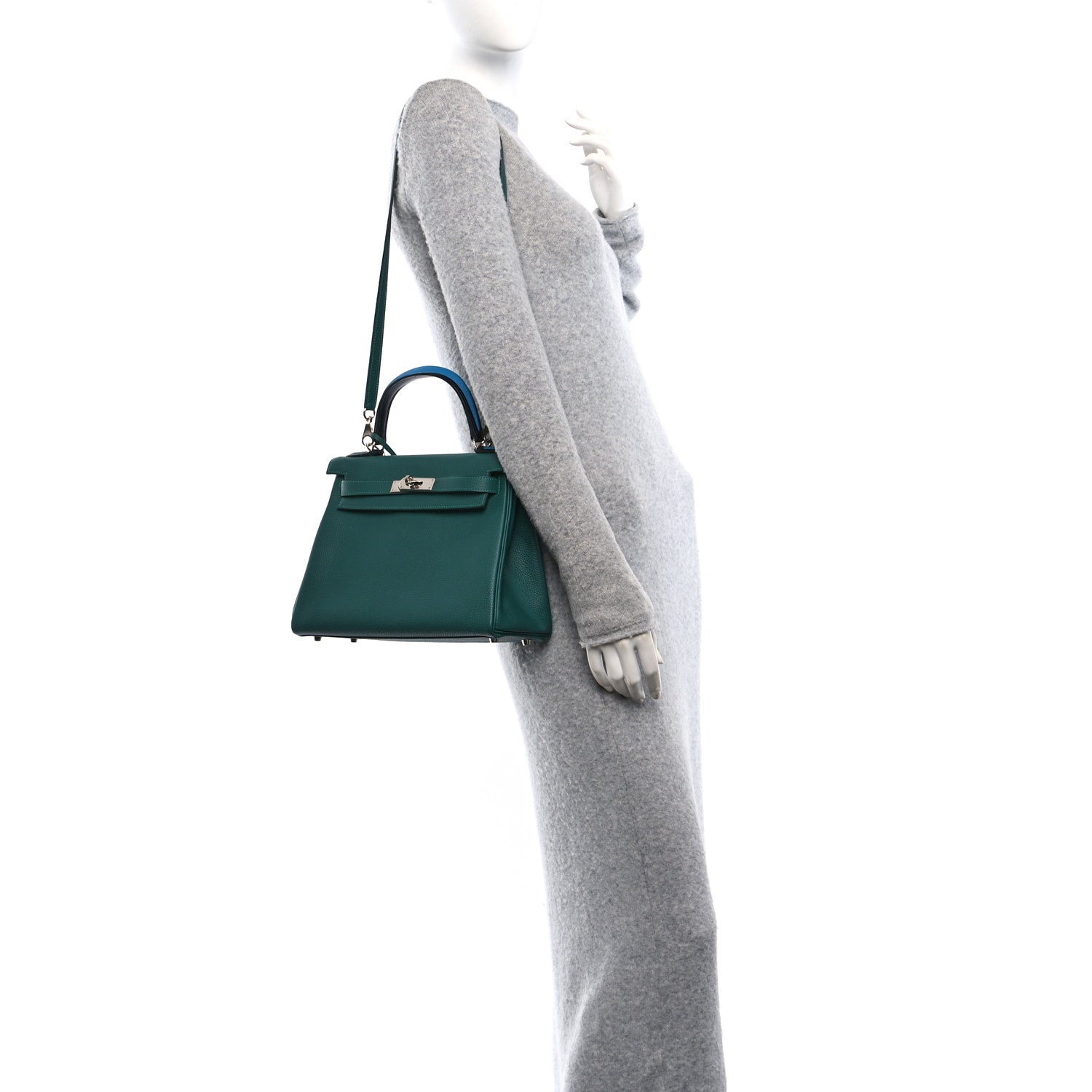 Hermes Togo Au Pas Kelly Retourne 28 Malachite Turquoise Black 2 of 10
