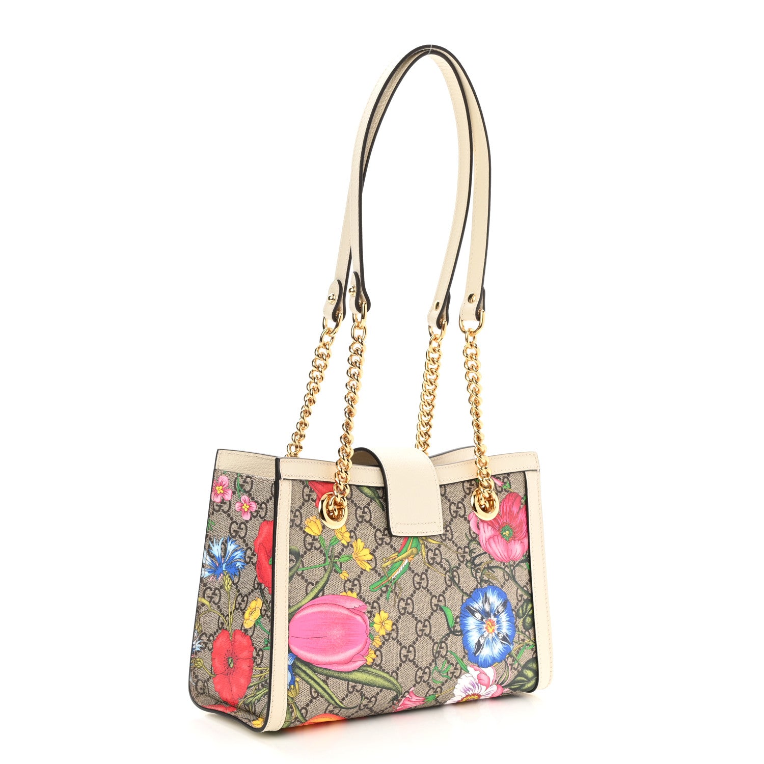 Gucci GG Supreme Monogram Flora Textured Calfskin Small Padlock Tote Beige Ebony Multicolor Mystic White 3 of 8