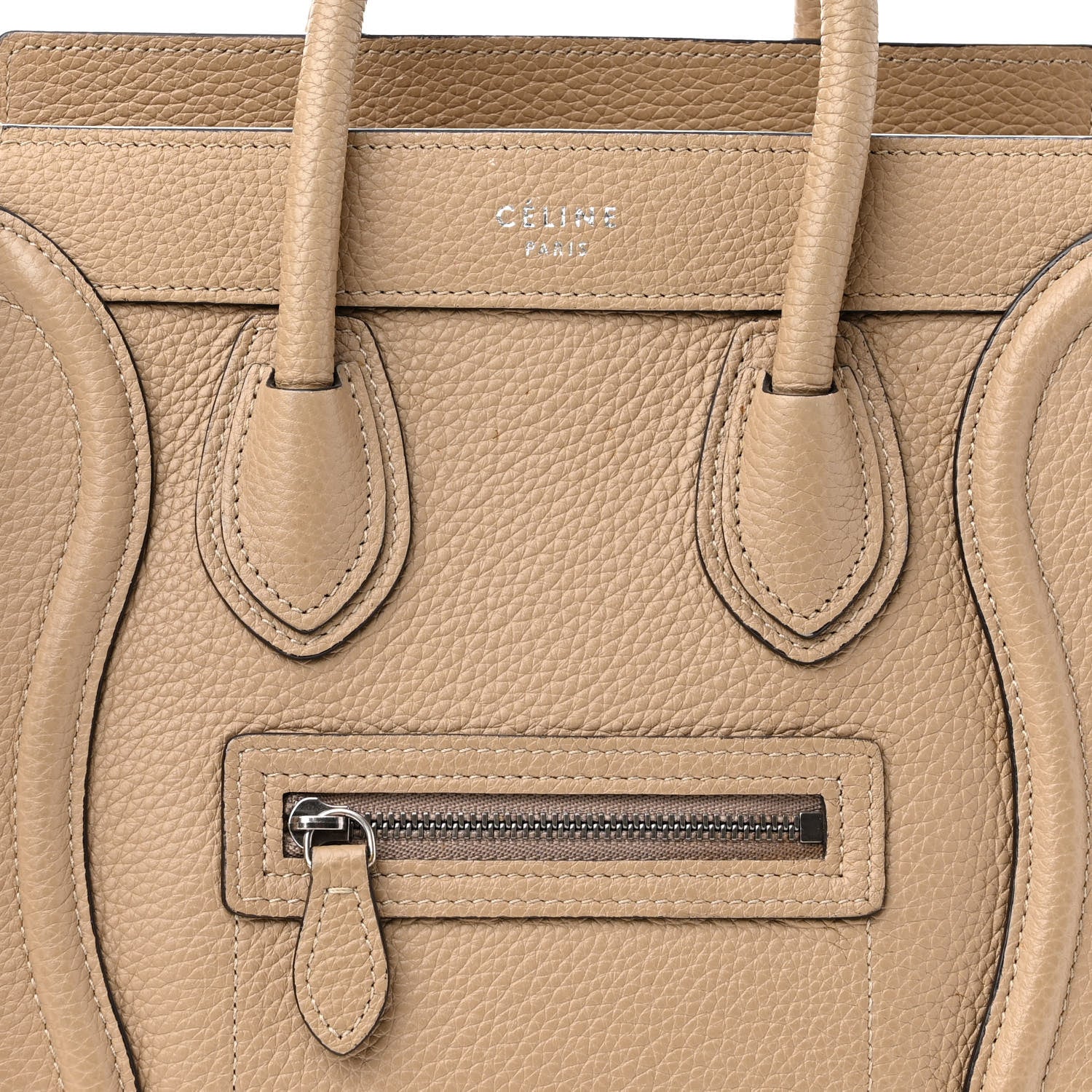 Celine Drummed Calfskin Nano Luggage Dune 7 of 17