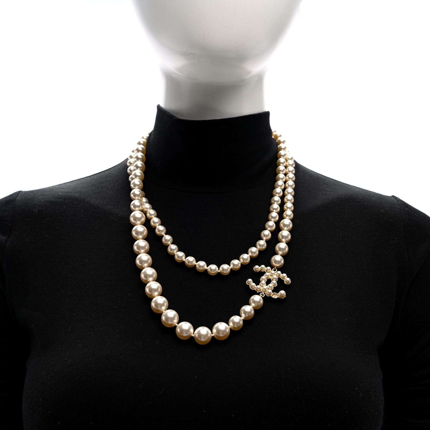 Chanel Graduated Pearl Crystal CC Necklace White 2 of 5