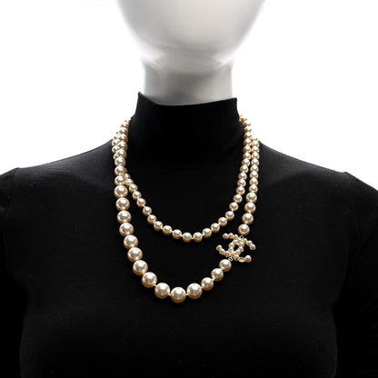 Chanel Graduated Pearl Crystal CC Necklace White 2 of 5