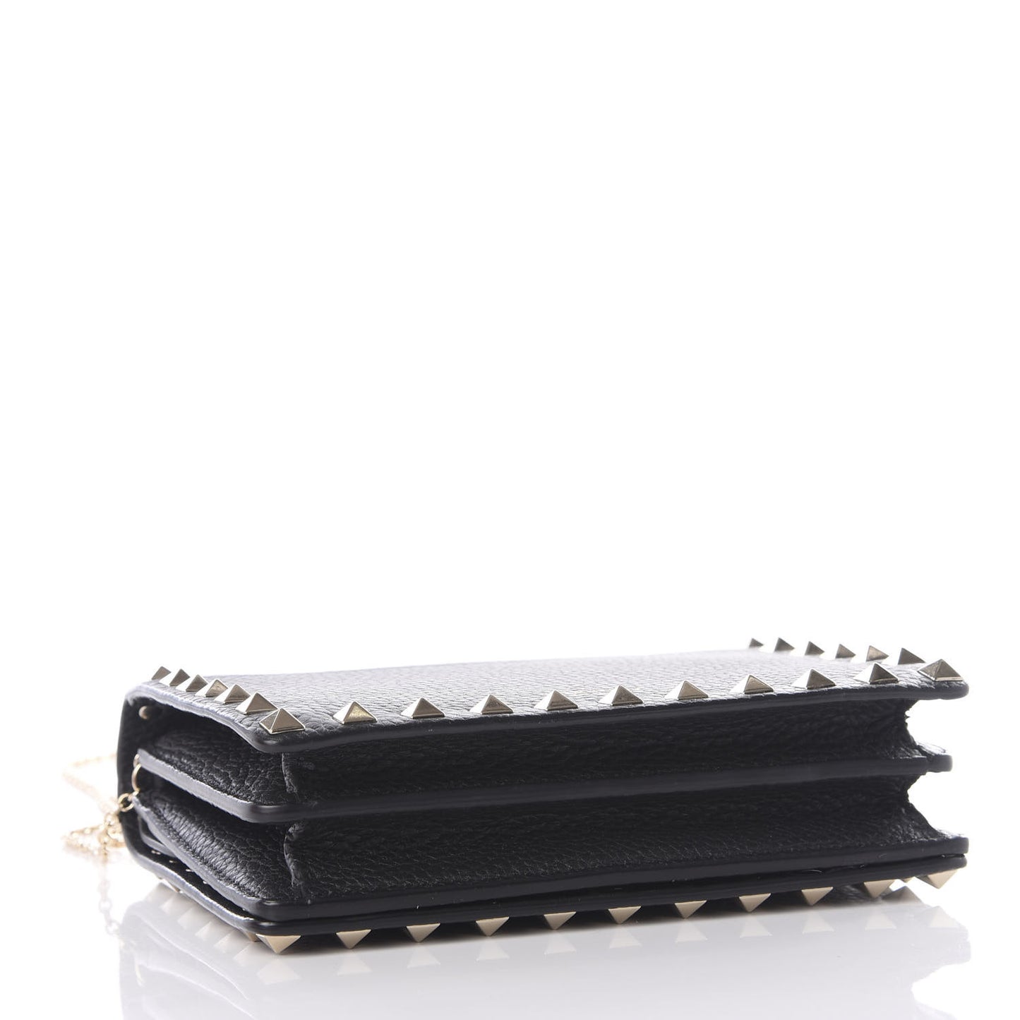 Pebbled Calfskin Rockstud Wallet on Chain Black