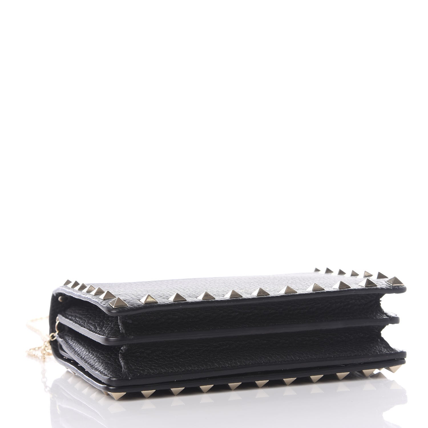 Valentino Garavani Pebbled Calfskin Rockstud Wallet on Chain Black 3 of 10