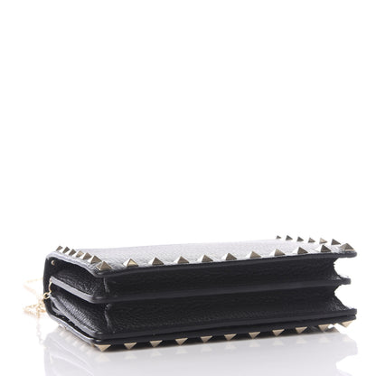 Valentino Garavani Pebbled Calfskin Rockstud Wallet on Chain Black 3 of 10