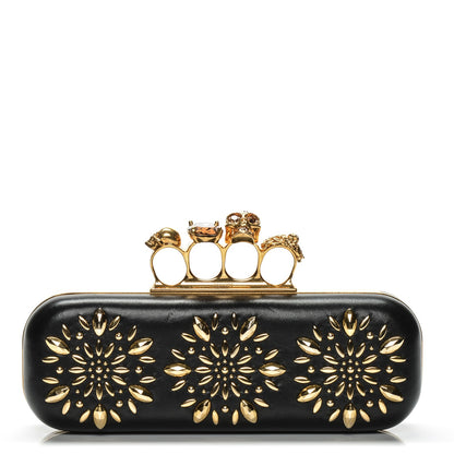 Alexander McQueen Nappa Studded Floral Knuckle Box Clutch Black 1 of 6