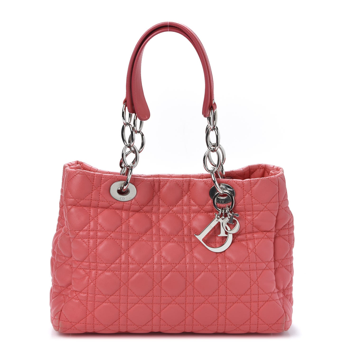 Christian Dior Lambskin Cannage Small Dior Soft Shopping Tote Coral 1 of 12