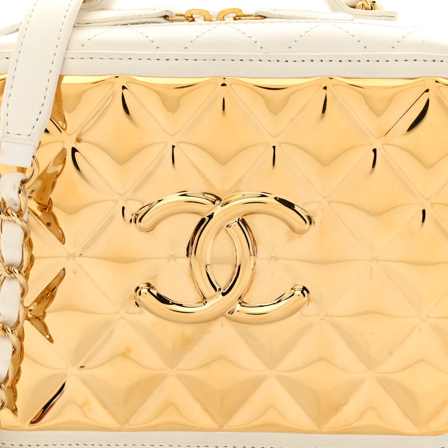 Chanel Lambskin Quilted Golden Plate Vanity Case White Gold 9 of 13