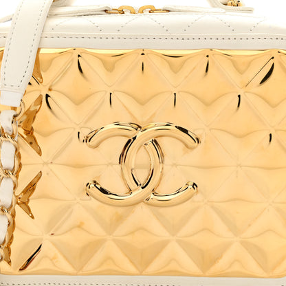 Chanel Lambskin Quilted Golden Plate Vanity Case White Gold 9 of 13