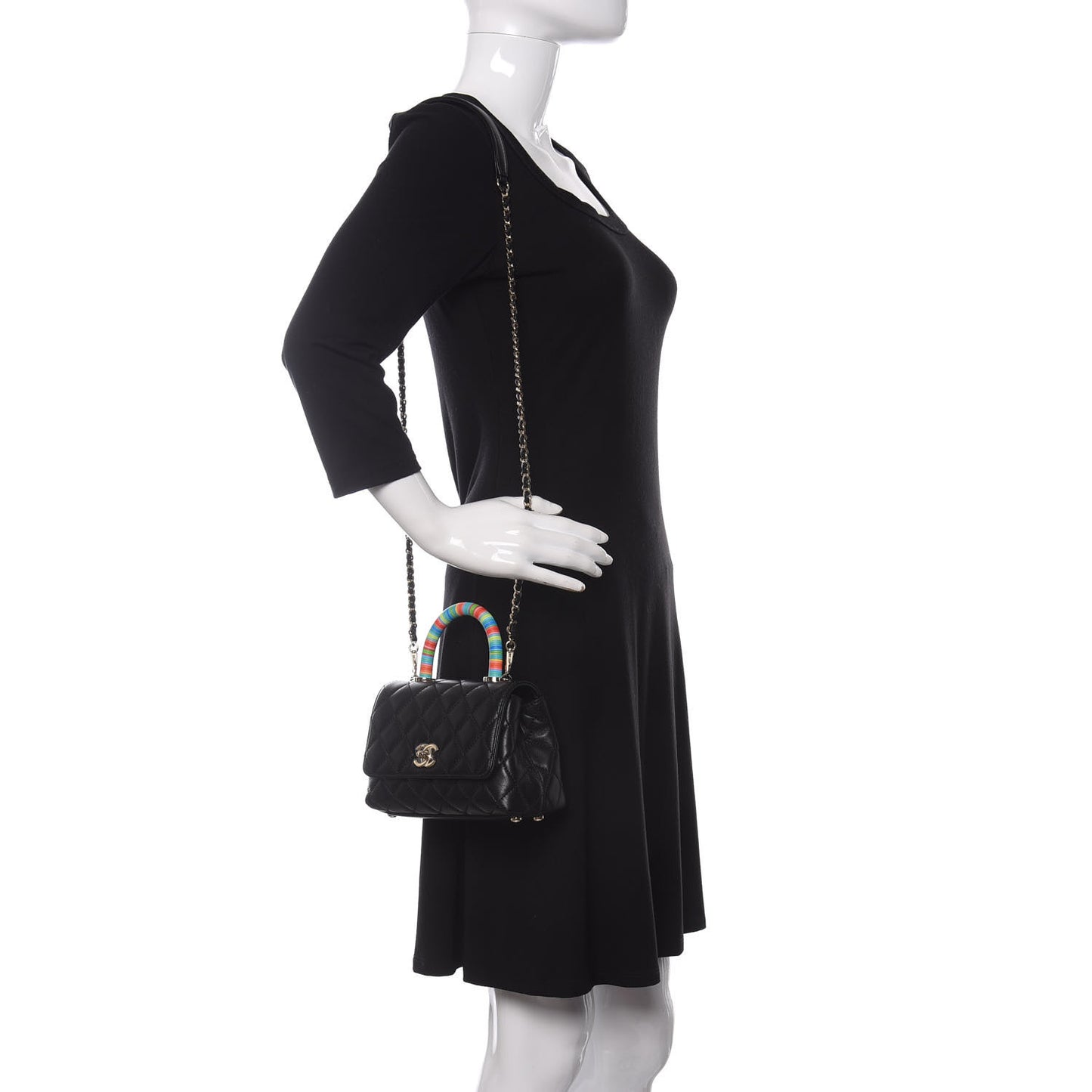 Goatskin Quilted Rainbow Extra Mini Coco Handle Flap Black