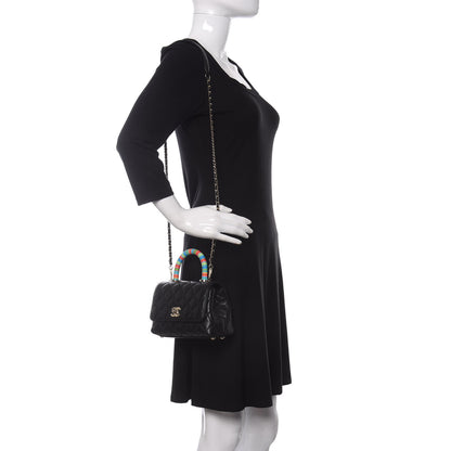 Chanel Goatskin Quilted Rainbow Extra Mini Coco Handle Flap Black 2 of 11