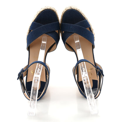Christian Louboutin Denim Mariza 130 Espadrille Sandals 41 Blue Natural 2 of 8