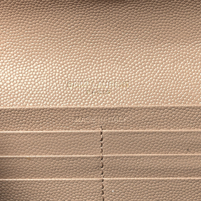 Saint Laurent Grain De Poudre Matelasse Chevron Monogram Flap Wallet Dark Beige 6 of 12