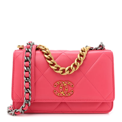 Chanel Lambskin Quilted Chanel 19 Wallet On Chain WOC Dark Pink 1 of 15