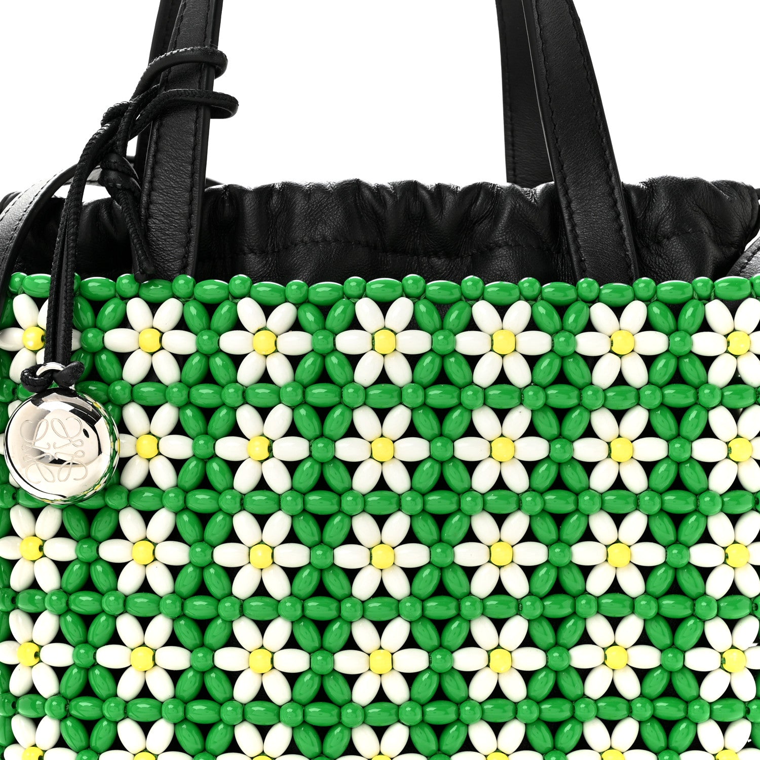 Loewe Beaded Mini Flower Drawstring Shoulder Bag Green White 7 of 9