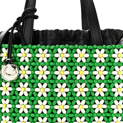 Loewe Beaded Mini Flower Drawstring Shoulder Bag Green White 7 of 9