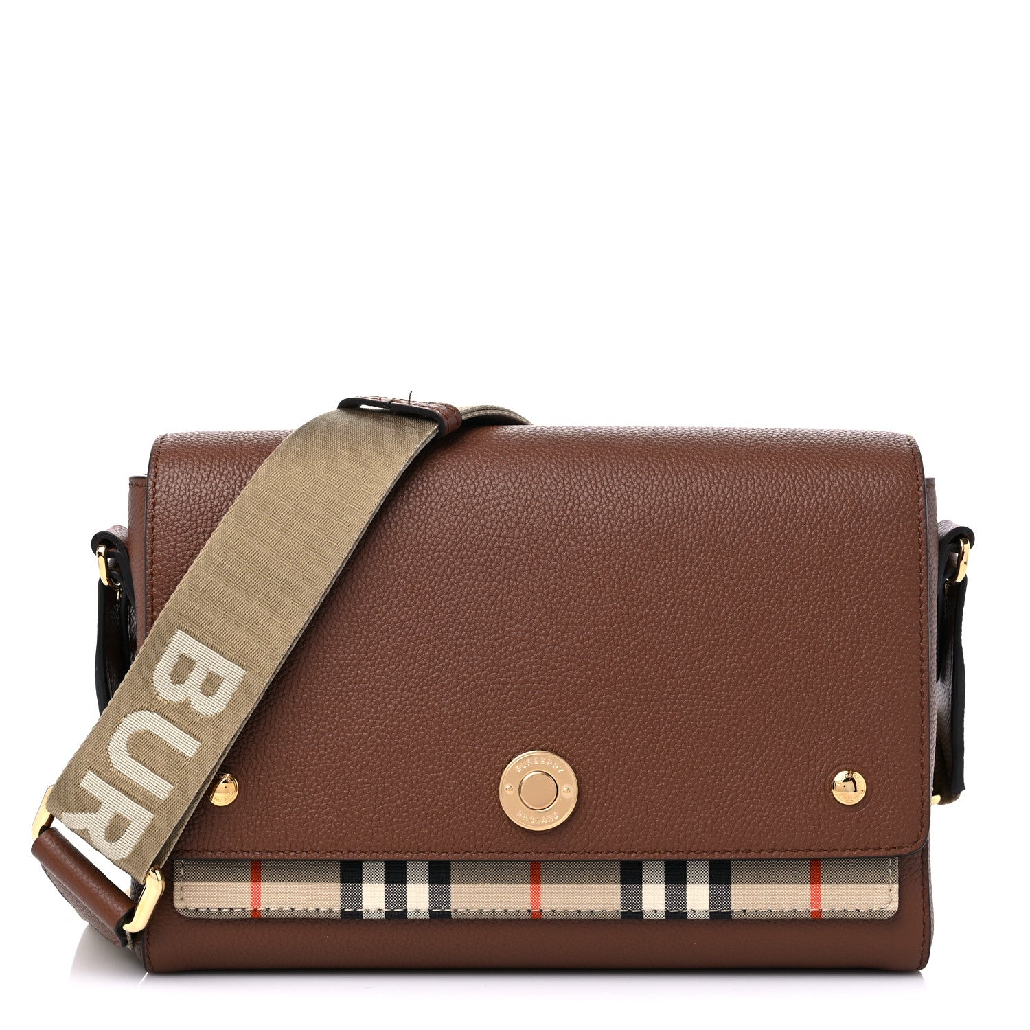 Burberry Calfskin Vintage Check Note Crossbody Bag Tan 1 of 9