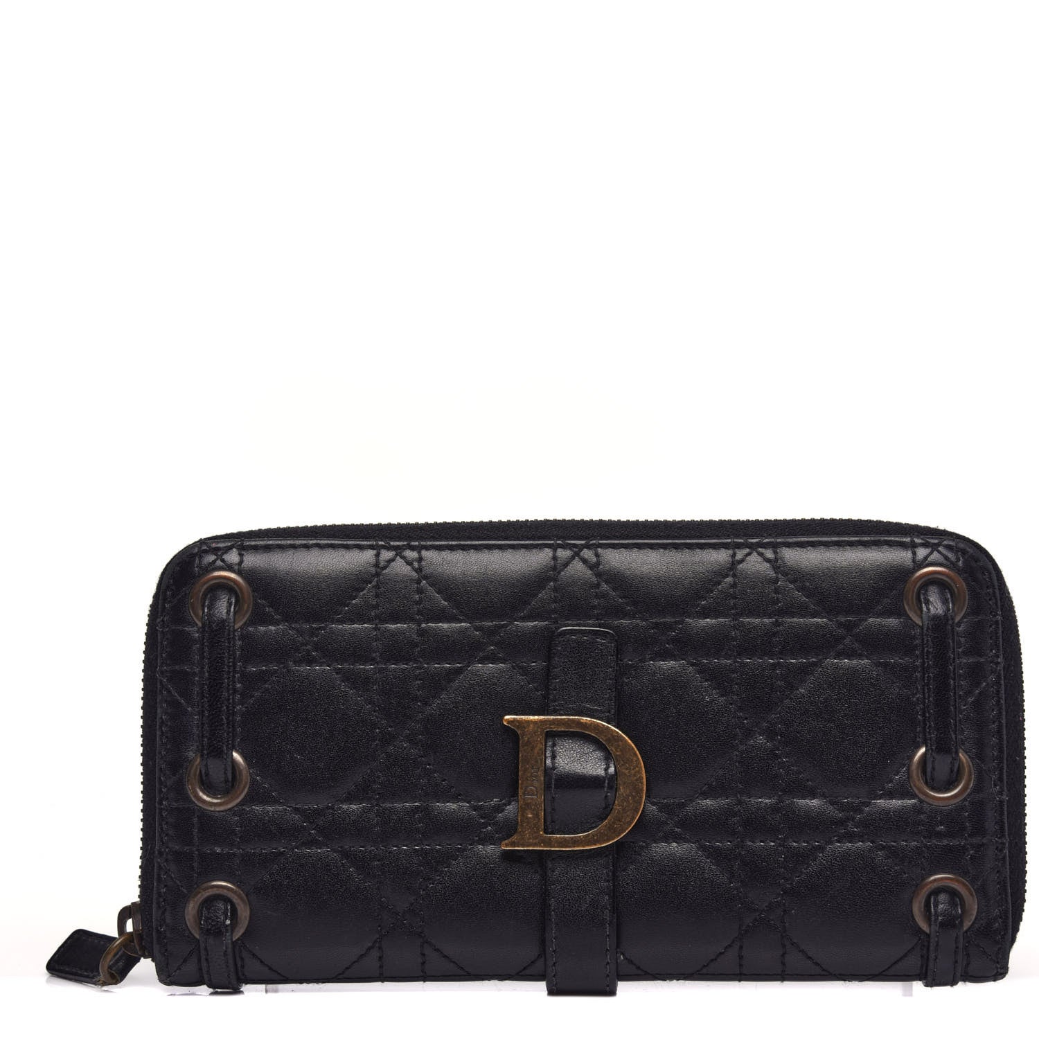 Christian Dior Lambskin Cannage D Continental Zip Wallet Black 1 of 10