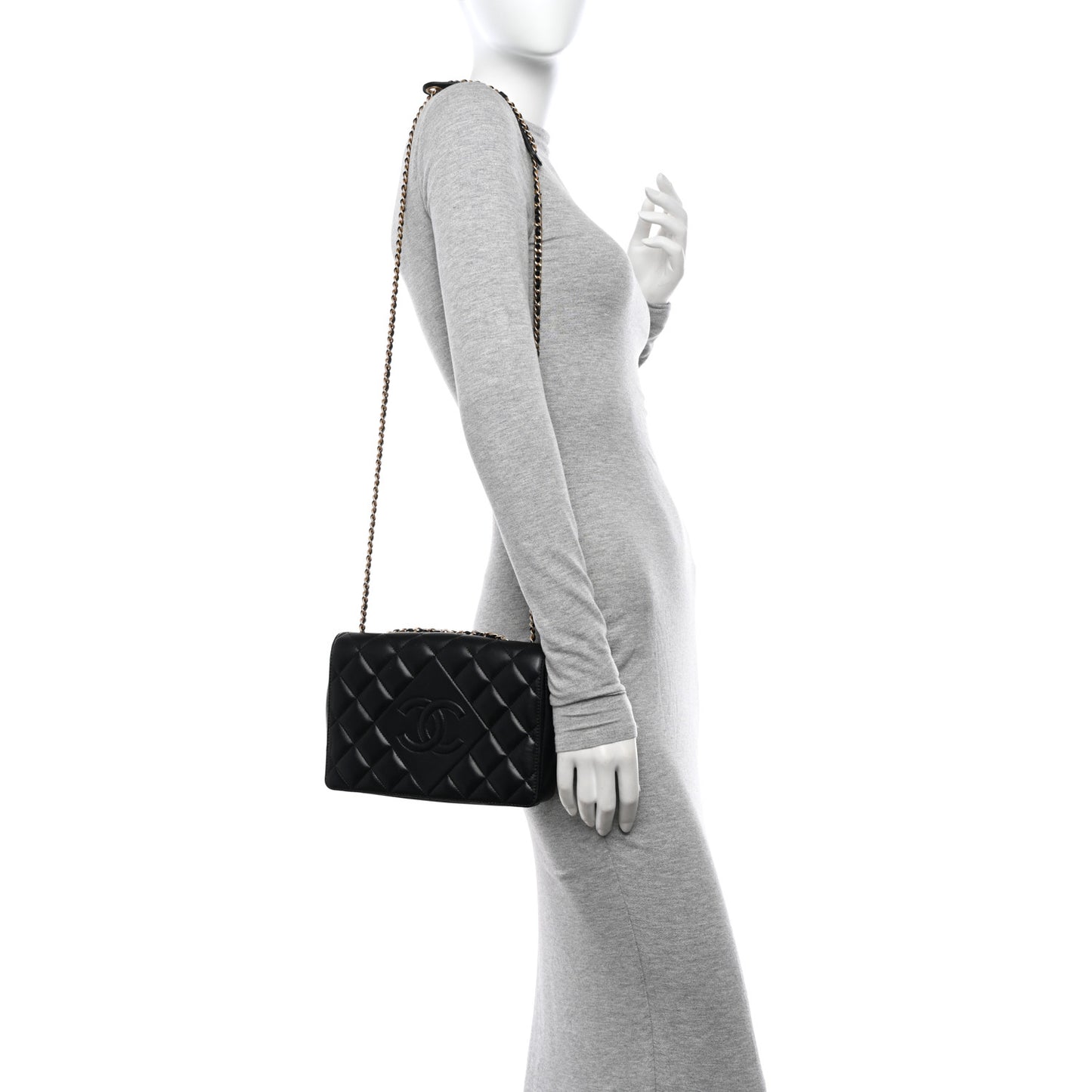 Lambskin Quilted Medium Diamond CC Flap Black