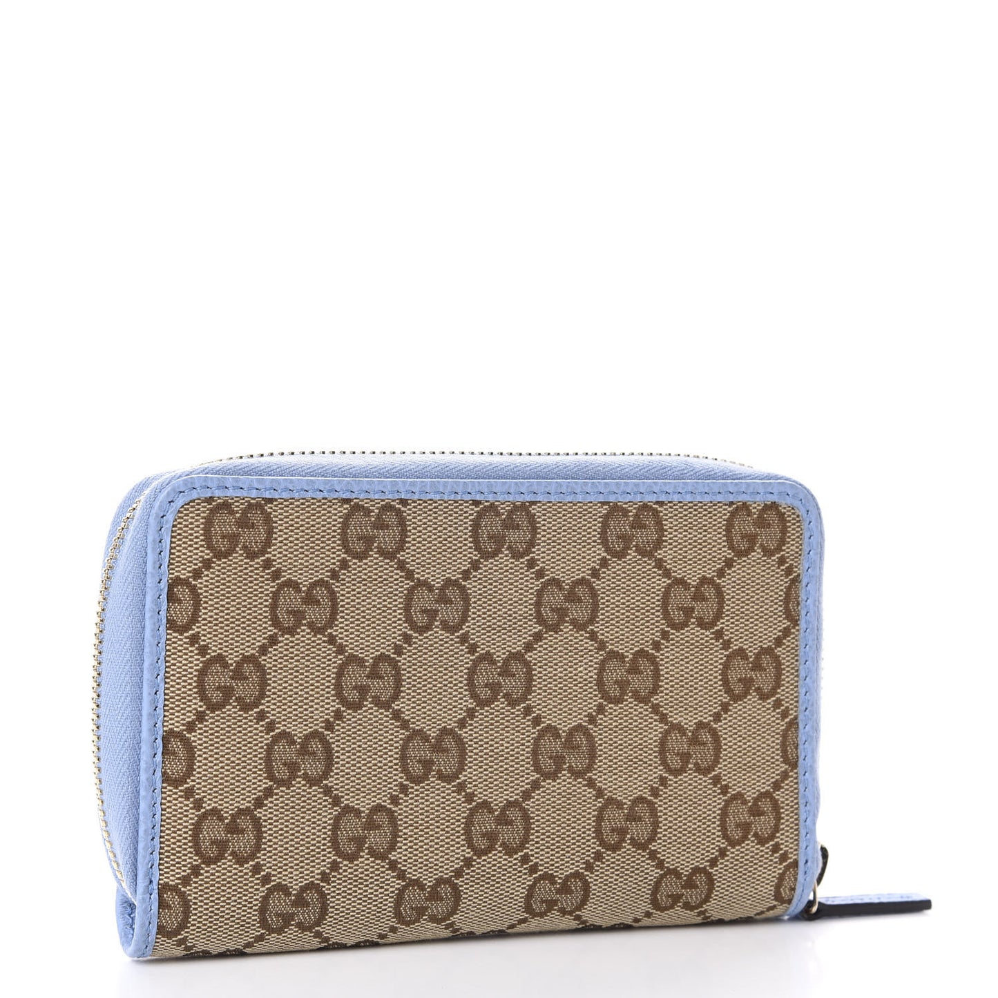 Monogram Dollar Calfskin Zip Around Compact Wallet Beige Ebony Mineral Blue