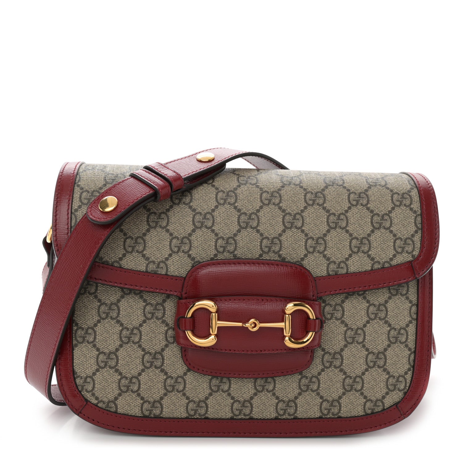Gucci GG Supreme Monogram Azalea Calfskin Horsebit 1955 Shoulder Bag Beige Ebony New Cherry Red 1 of 10