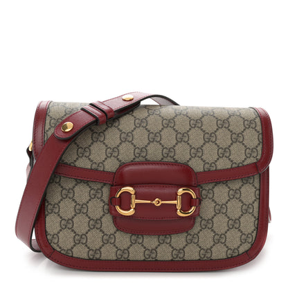 Gucci GG Supreme Monogram Azalea Calfskin Horsebit 1955 Shoulder Bag Beige Ebony New Cherry Red 1 of 10