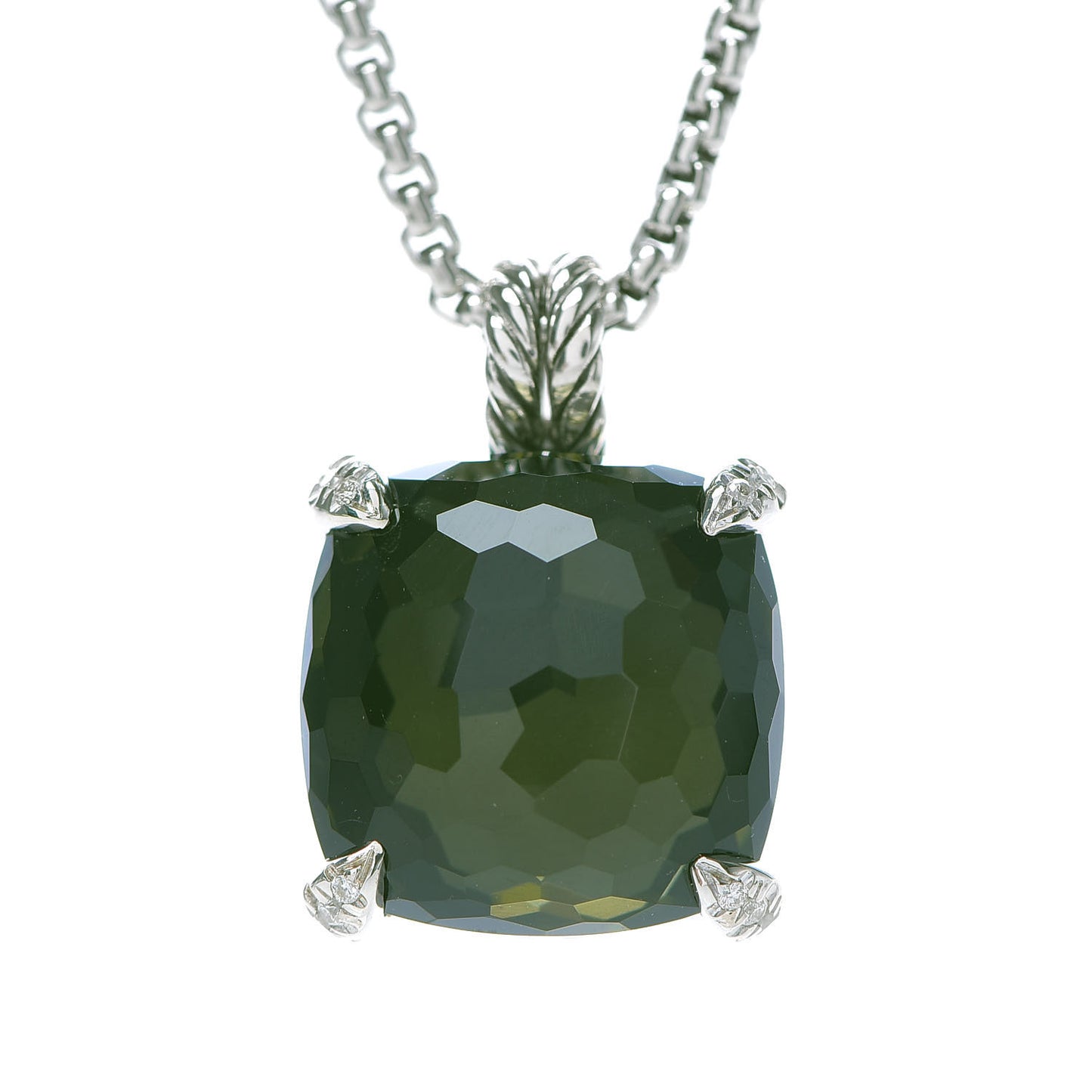 Sterling Silver Diamond Green Orchid 14mm Chatelaine Pendant Necklace