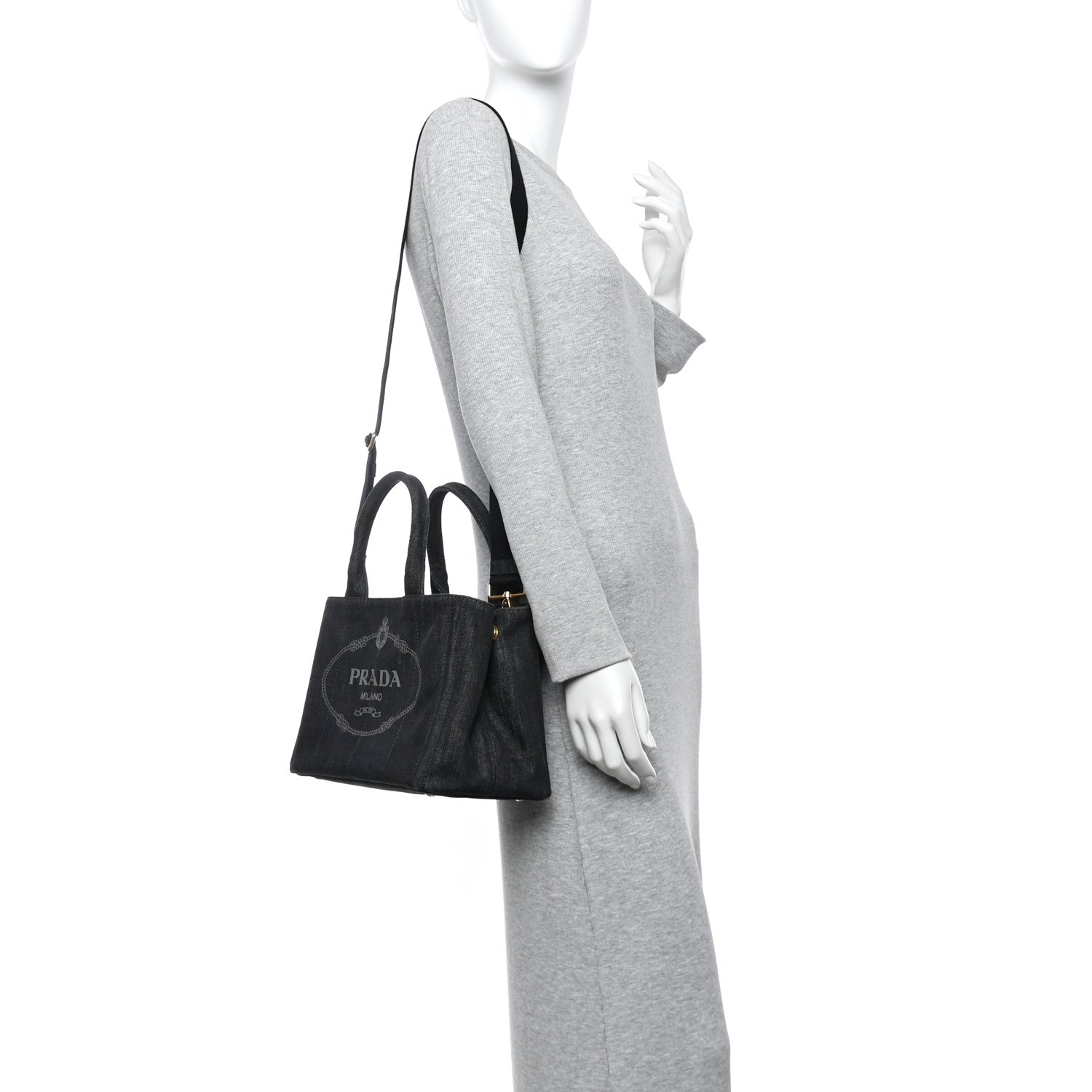 Prada Denim Small Logo Tote Black 1788839 – FASHIONPHILE