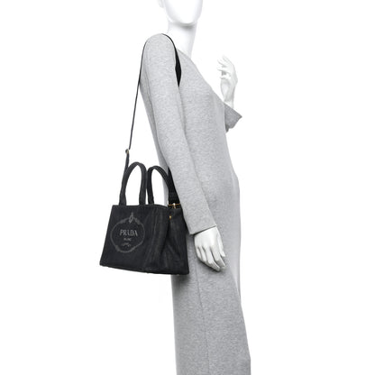 Prada Denim Small Logo Tote Black 2 of 13