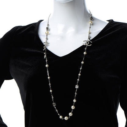 Chanel Pearl Baguette Crystal CC Long Necklace Silver 2 of 6