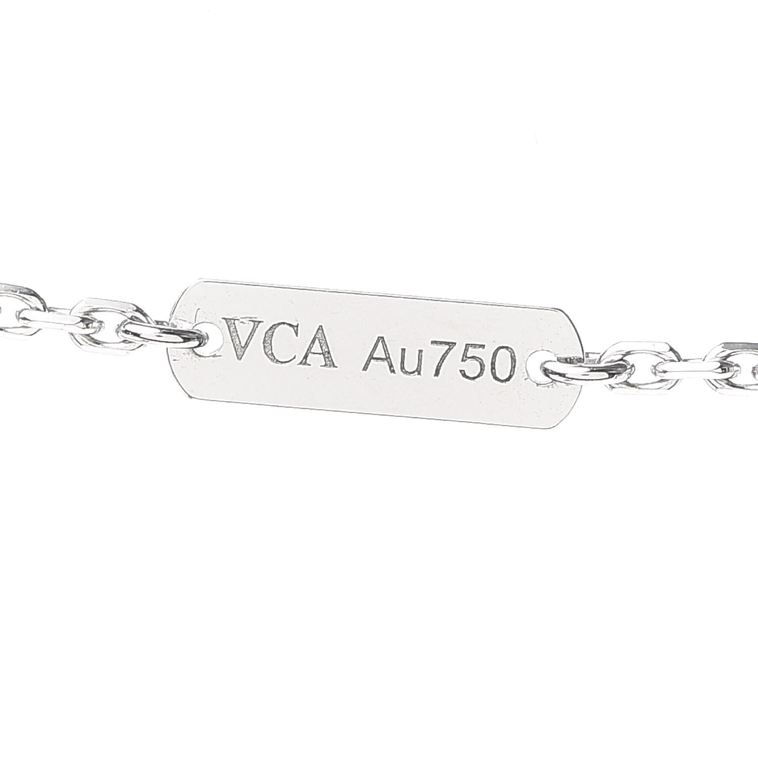 Van Cleef & Arpels 18K White Gold Diamond Guilloche Vintage Alhambra Pendant Necklace 6 of 8