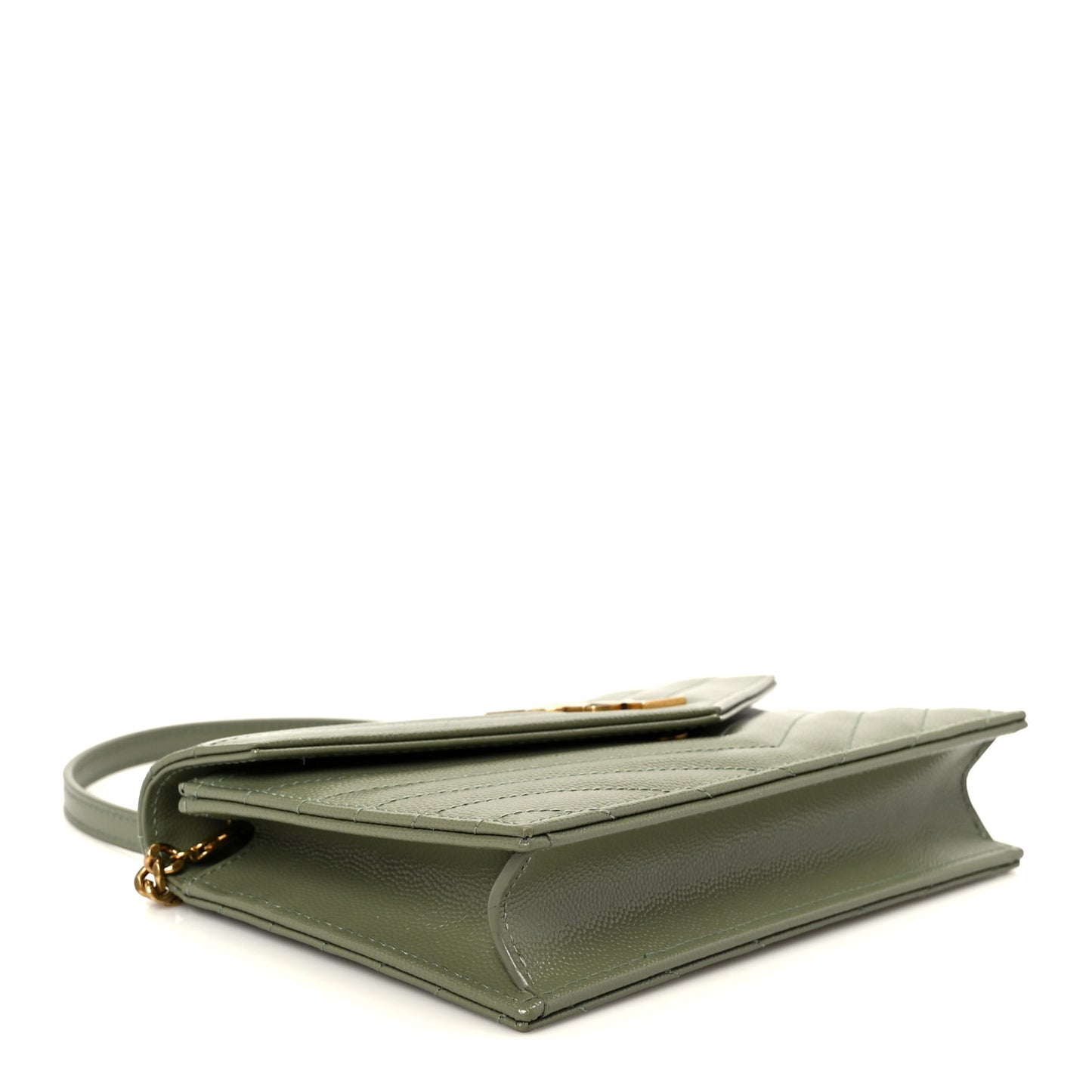 Grain De Poudre Matelasse Chevron Monogram Envelope Chain Wallet Green Light Sage
